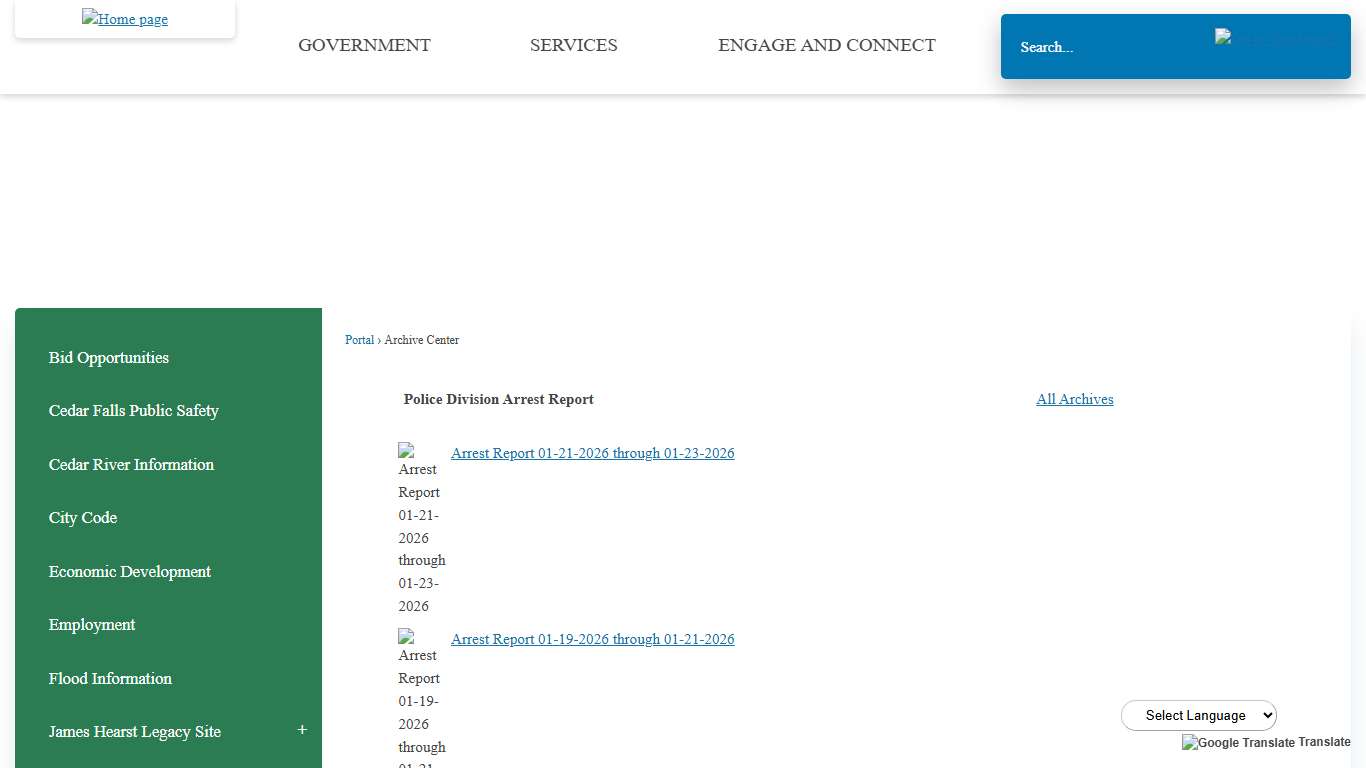 Archive Center • Police Division Arrest Report