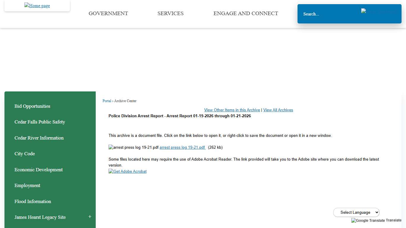 Archive Center • Arrest Report 01-19-2026 through 01-21-2026